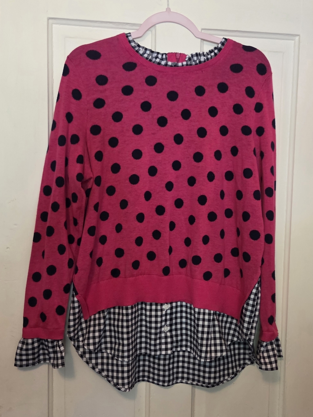 Crown & Ivy Pink Polka Dot Layered Sweater Top